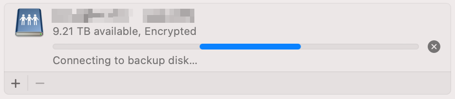 Time Machine dialog stuck in connecting state