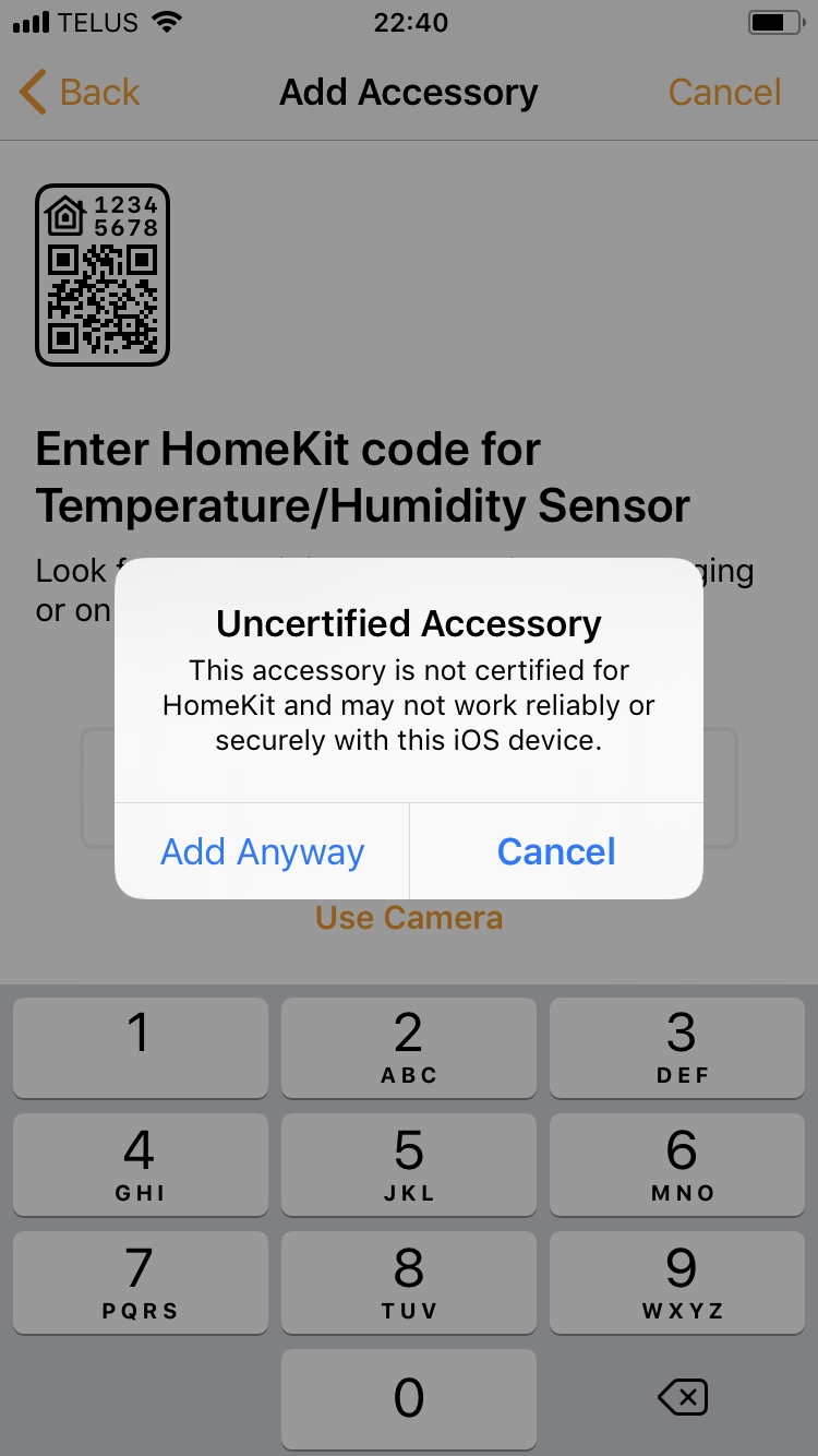 HomeKit pairing step 3