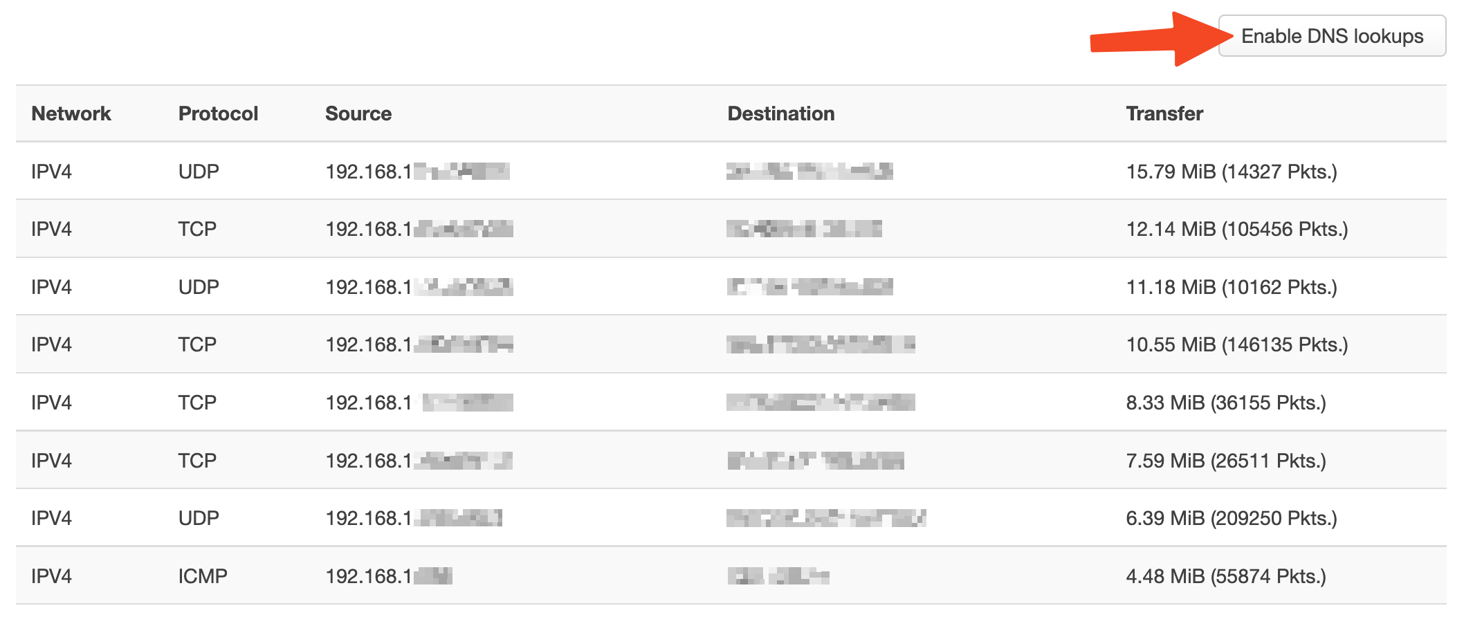 OpenWRT screenshot showing active connections