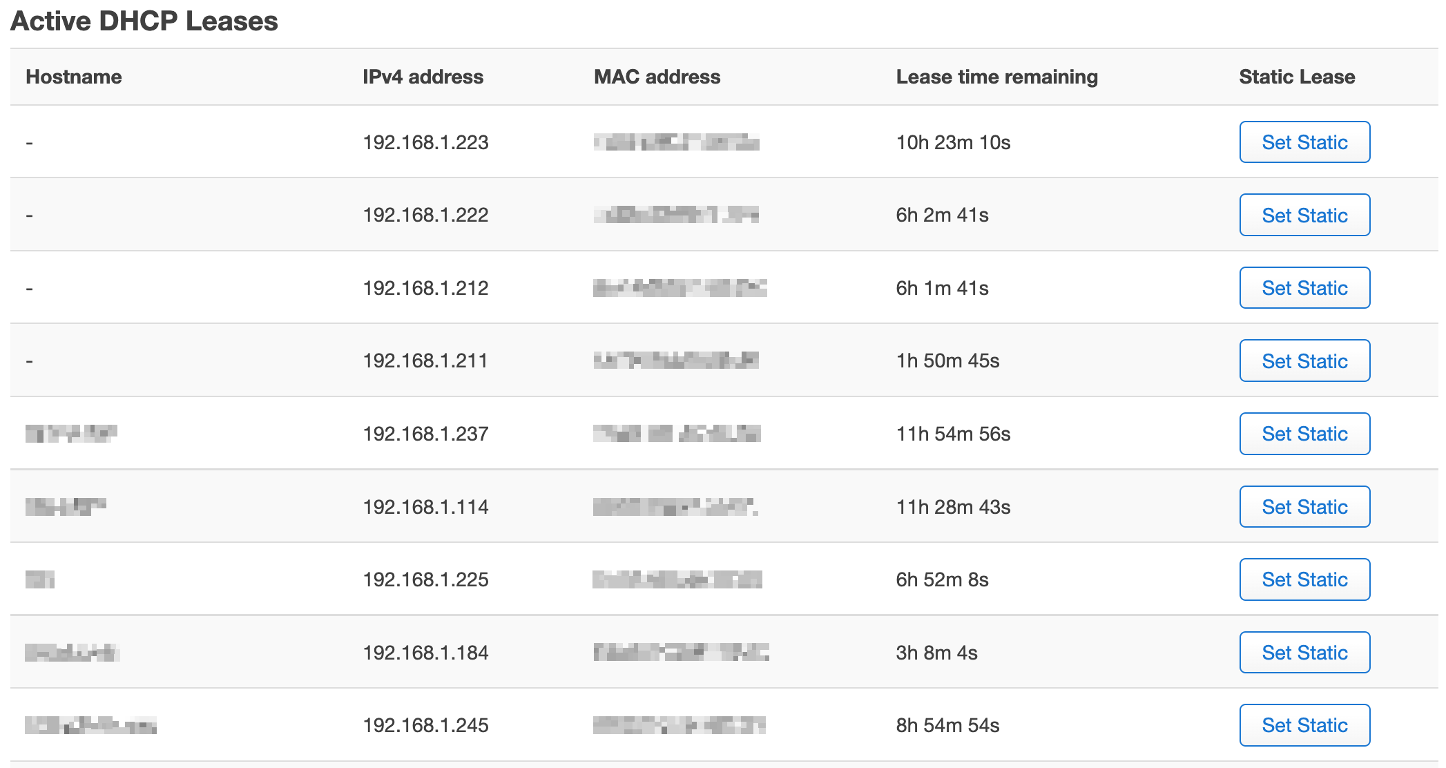 OpenWRT screenshot showing device list